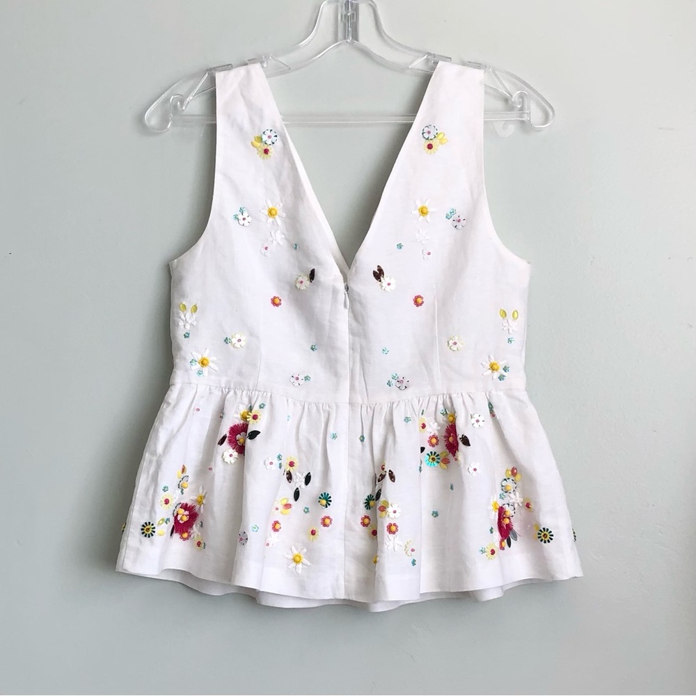 J. Crew White Multi Embellished Sleeveless Peplum Top Size 0